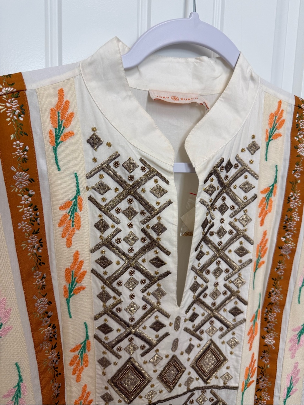 NWT Tory Burch Embroidered Cream Maxi caftan - Picture 6 of 12